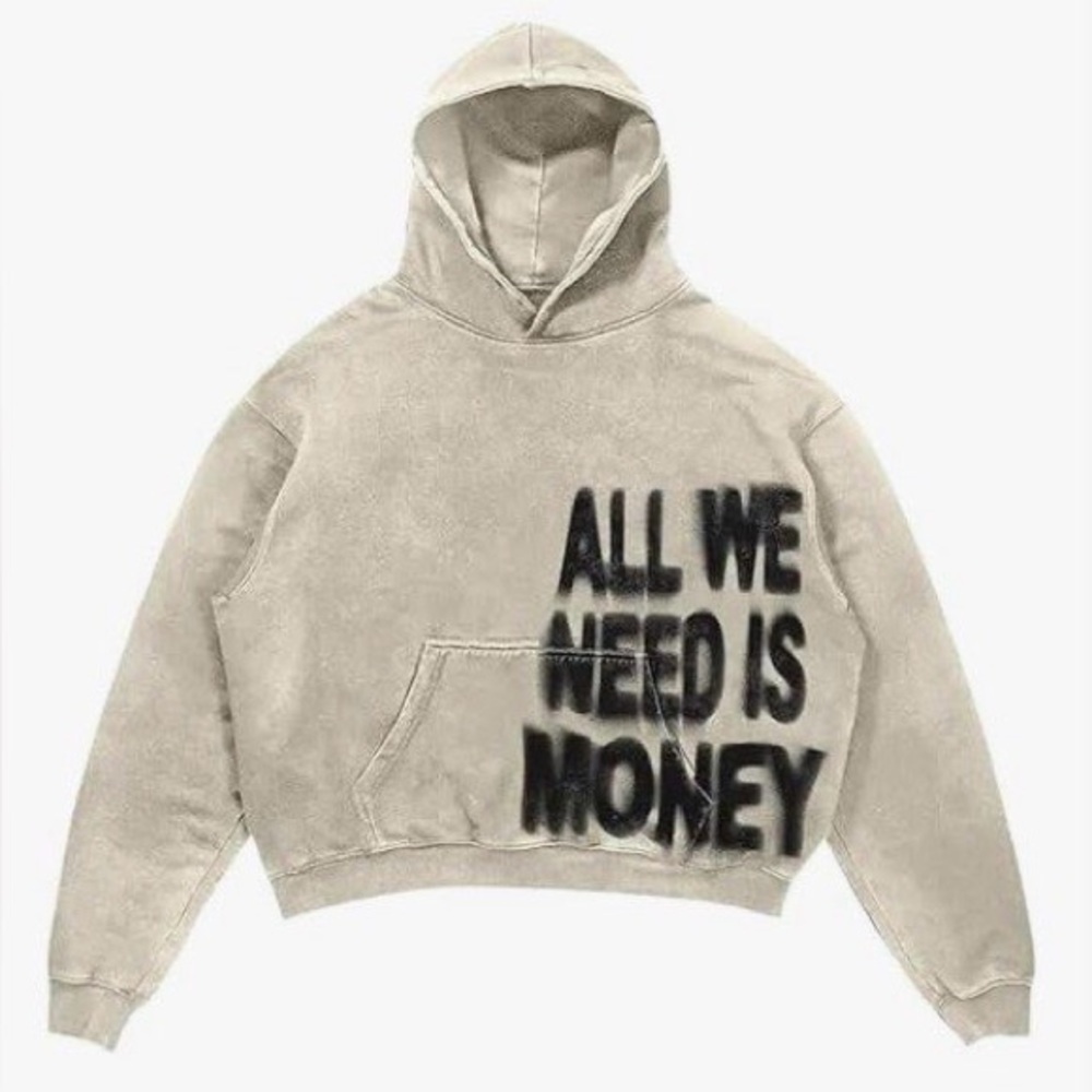 Beige Hoodie with Black Text
